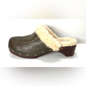 UGG Australia Shearling Lined Clogs Mule Heels Brown Leather Size 10 Women’s